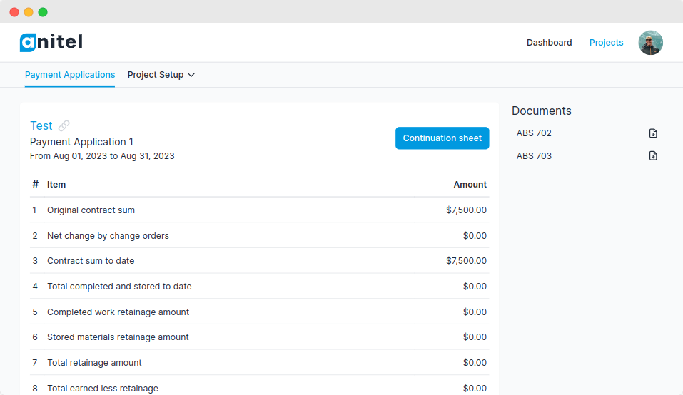 Payment application page screenshot