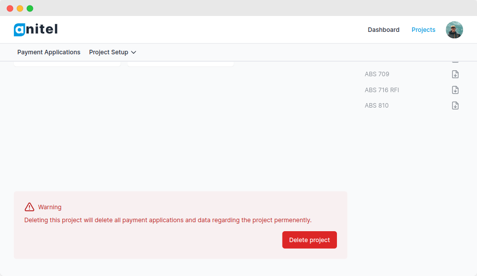 Delete project page screenshot